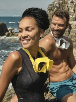 Cressi F1 Mask -Dive Roam Cressi F1 Mask Lifestyle Yellow and White