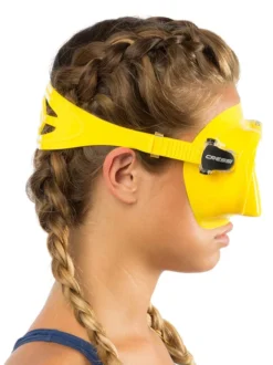 Cressi F1 Mask -Dive Roam Cressi F1 Mask Yellow on face sideview