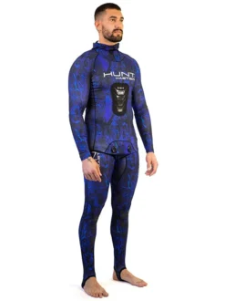 Huntmaster Hooded Spearfishing Rashguard 2-Piece Camo Suit Unisex -Dive Roam Huntmaster Hooded Spearfishing Rashguard 2 Piece Suit with Chest Pad Camo Unisex Blue Side