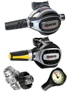 Mares Regulator Set: Abyss Adj 62X (DIN Or Yoke) W/ Octopus & Free Termo Gauge 15 Mares Regulator Set: Abyss Adj 62X (DIN Or Yoke) W/ Octopus & Free Termo Gauge -Dive Roam Mares Abyss Adj 62X DIN Ultra Octopus Regulator Set