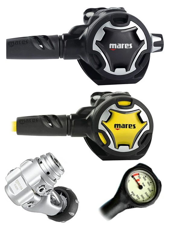 Mares Regulator Set: Dual Adj 62X (DIN Or Yoke) W/ Octopus & Free Termo Gauge 1 Mares Regulator Set: Dual Adj 62X (DIN Or Yoke) W/ Octopus & Free Termo Gauge
