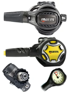 Mares Regulator Set: Epic Adj 82X PVD (DIN Or Yoke) W/ Octopus & Free Termo Gauge -Dive Roam Mares Epic Adj 82x PVD DIN Dual Octopus Regulator Set