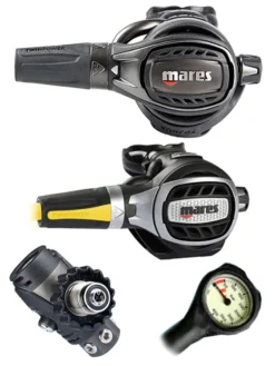 Mares Regulator Set: Epic Adj 82X PVD (DIN Or Yoke) W/ Octopus & Free Termo Gauge -Dive Roam Mares Epic Adj 82x PVD DIN Ultra Adj Octopus Regulator Set