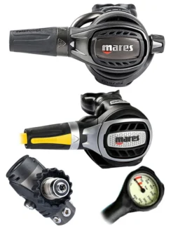 Mares Regulator Set: Epic Adj 82X PVD (DIN Or Yoke) W/ Octopus & Free Termo Gauge -Dive Roam Mares Epic Adj 82x PVD DIN Ultra Octopus Regulator Set