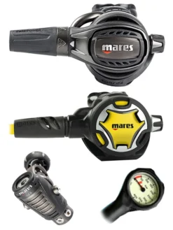 Mares Regulator Set: Epic Adj 82X PVD (DIN Or Yoke) W/ Octopus & Free Termo Gauge -Dive Roam Mares Epic Adj 82x PVD Yoke Dual Adj Octopus Regulator Set