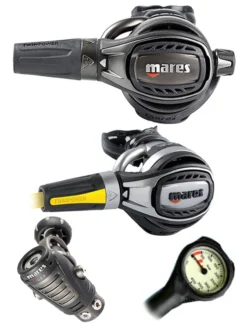 Mares Regulator Set: Epic Adj 82X PVD (DIN Or Yoke) W/ Octopus & Free Termo Gauge -Dive Roam Mares Epic Adj 82x PVD Yoke Fusion Octopus Regulator Set