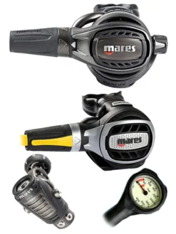 Mares Regulator Set: Epic Adj 82X PVD (DIN Or Yoke) W/ Octopus & Free Termo Gauge -Dive Roam Mares Epic Adj 82x PVD Yoke Ultra Octopus Regulator Set