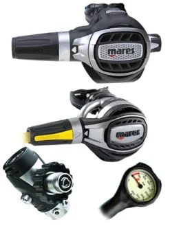 Mares Regulator Set: Ultra Adj 82X (DIN Or Yoke) W/ Octopus & Free Termo Gauge -Dive Roam Mares Ultra Adj 82x DIN Fusion Octopus Regulator Set