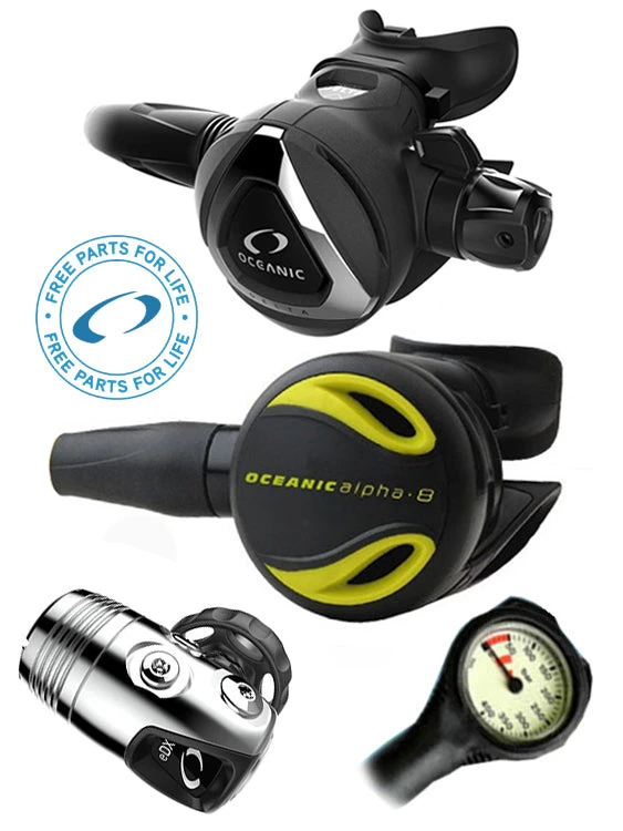 Oceanic Regulator Set: Delta 5 / EDX (DIN Or Yoke) / Alpha 8 Octopus & Free Termo Gauge 1 Oceanic Regulator Set: Delta 5 / EDX (DIN Or Yoke) / Alpha 8 Octopus & Free Termo Gauge