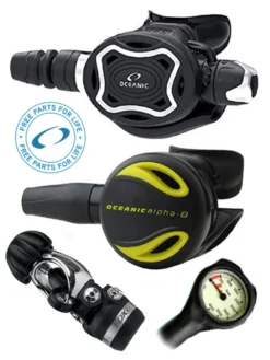 Oceanic Regulator Set: Zeo / FDXi (DIN Or Yoke) / Octopus & Free Termo Gauge 7 Oceanic Regulator Set: Zeo / FDXi (DIN Or Yoke) / Octopus & Free Termo Gauge -Dive Roam Oceanic Zeo FDXi Black Alpha 8 Occy Regulator Set Yoke