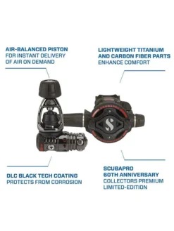 Scubapro MK25 Evo Black Tech / S620X-Ti 60th Anniversary Edition -Dive Roam Scubapro MK25 Evo Black Tech S620X Ti Carbon 60th Anniversary Edition Features